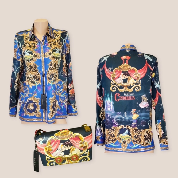 Button Down Shirt Versace X Disney Cinderella Silk Authentic Limited Edition - Picture 4 of 16